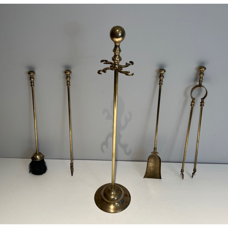 Nécessaire de Feu de Style Néoclassique en Laiton, Travail Français, Vers 1970