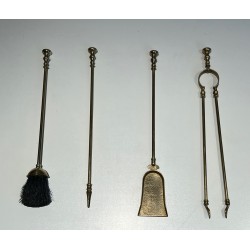 Neoclassical Style Brass Fireplace Tools on Stand, French Work, Circa 1970