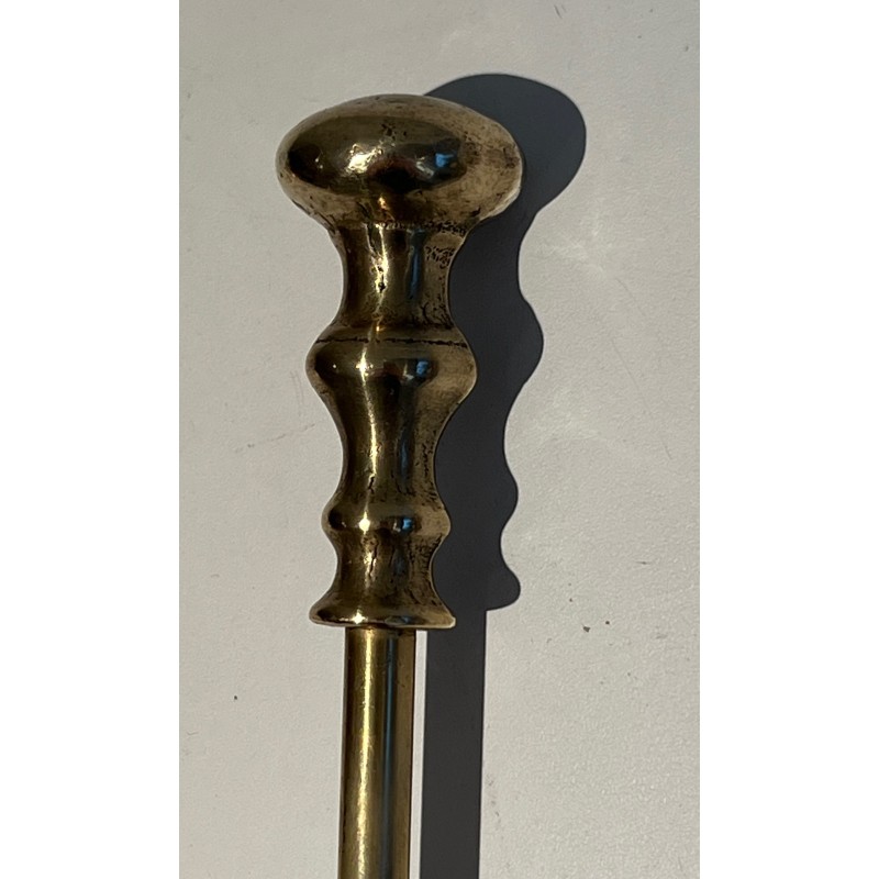 Neoclassical Style Brass Fireplace Tools on Stand, French Work, Circa 1970