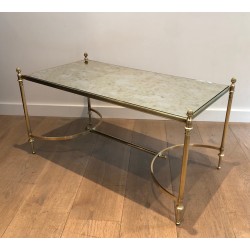 Neoclassical Brass Coffee Table with Faux-Antique Mirror Top, Maison Jansen, French Work, Circa 1940