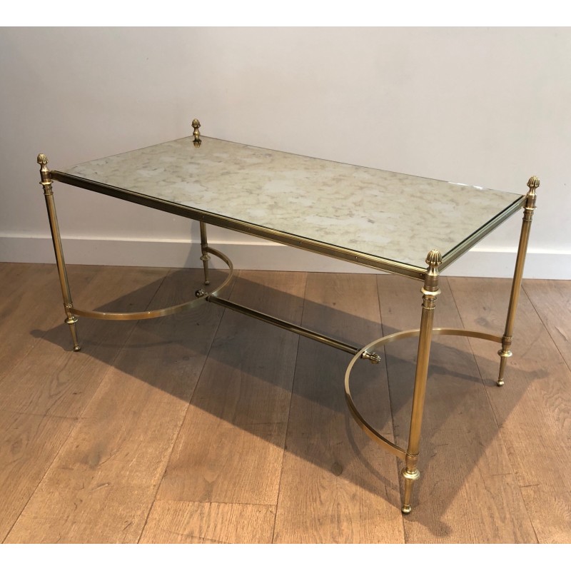 Neoclassical Brass Coffee Table with Faux-Antique Mirror Top, Maison Jansen, French Work, Circa 1940
