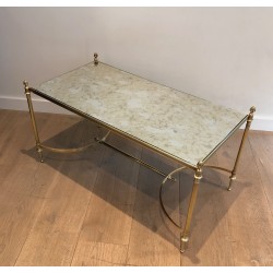 Neoclassical Brass Coffee Table with Faux-Antique Mirror Top, Maison Jansen, French Work, Circa 1940