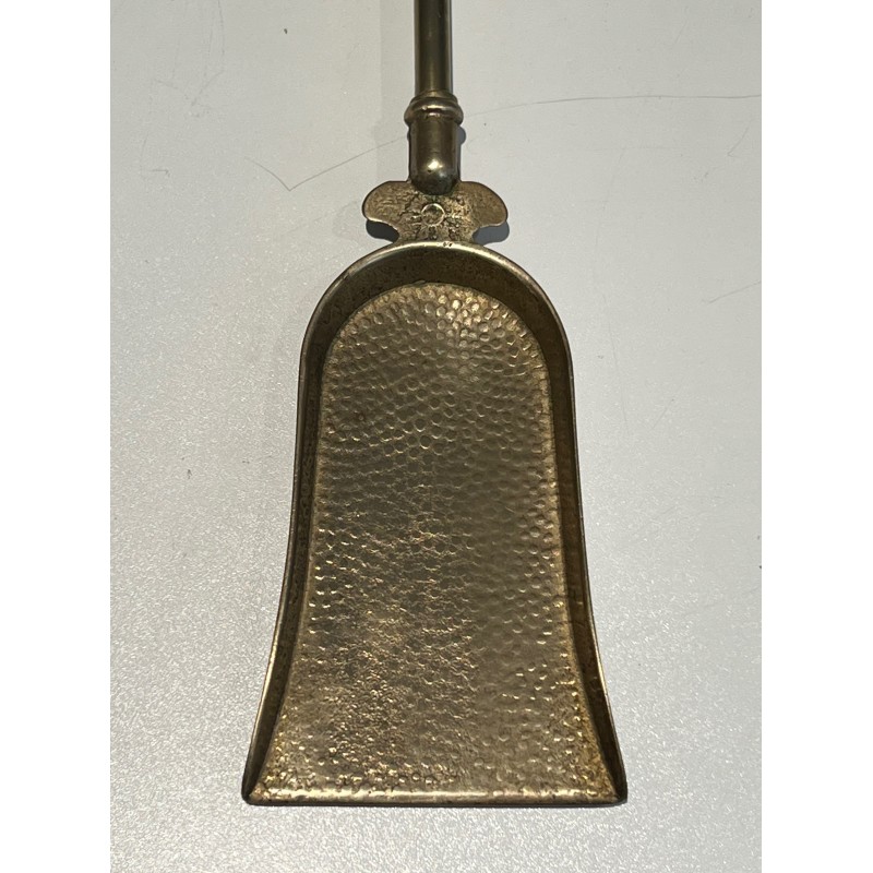 Neoclassical Style Brass Fireplace Tools on Stand, French Work, Circa 1970