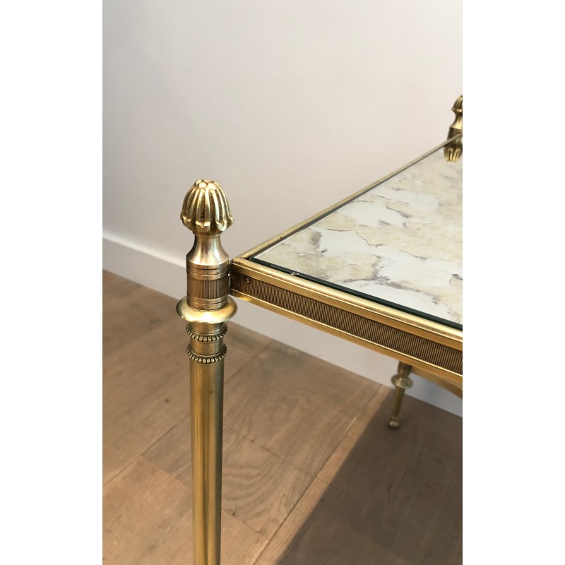 Table Basse Néoclassique en Laiton à Plateau de Miroir Faux-Antique, Maison Jansen, Travail Français, Vers 1940