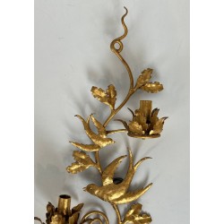 Pair of Gilded Metal Bird Wall Sconces in the Taste of Maison Baguès | French Work, circa 1970