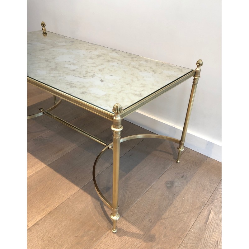 Table Basse Néoclassique en Laiton à Plateau de Miroir Faux-Antique, Maison Jansen, Travail Français, Vers 1940