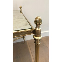 Table Basse Néoclassique en Laiton à Plateau de Miroir Faux-Antique, Maison Jansen, Travail Français, Vers 1940
