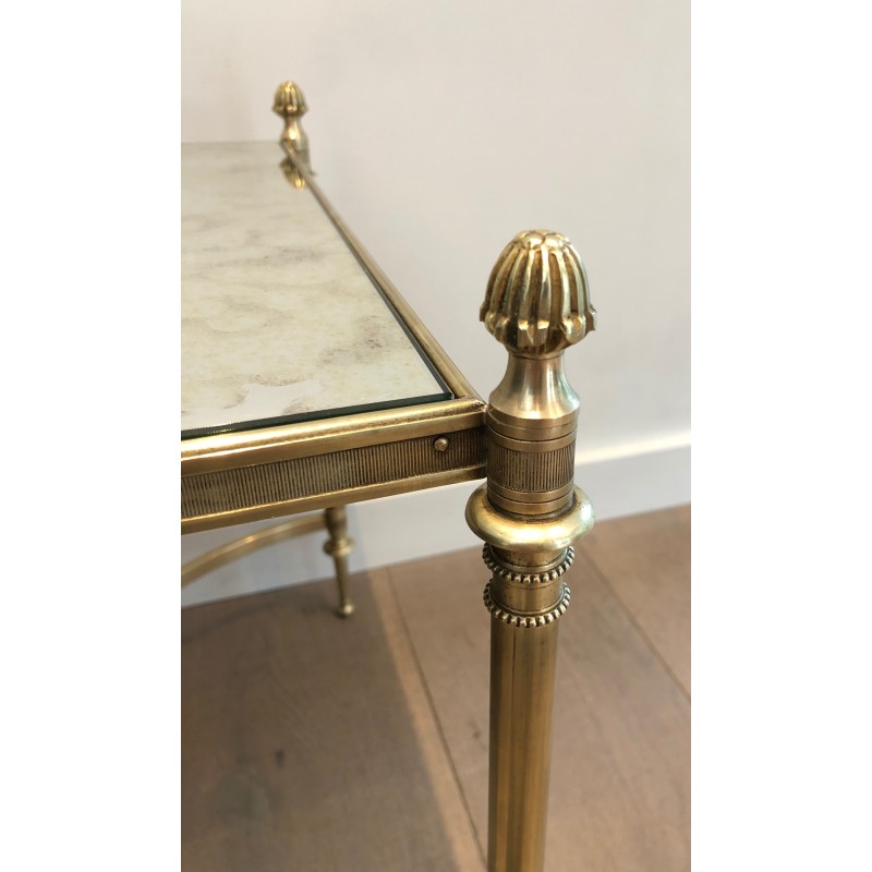 Neoclassical Brass Coffee Table with Faux-Antique Mirror Top, Maison Jansen, French Work, Circa 1940