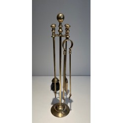 Nécessaire de Feu de Style Néoclassique en Laiton, Travail Français, Vers 1970