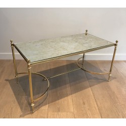 Neoclassical Brass Coffee Table with Faux-Antique Mirror Top, Maison Jansen, French Work, Circa 1940
