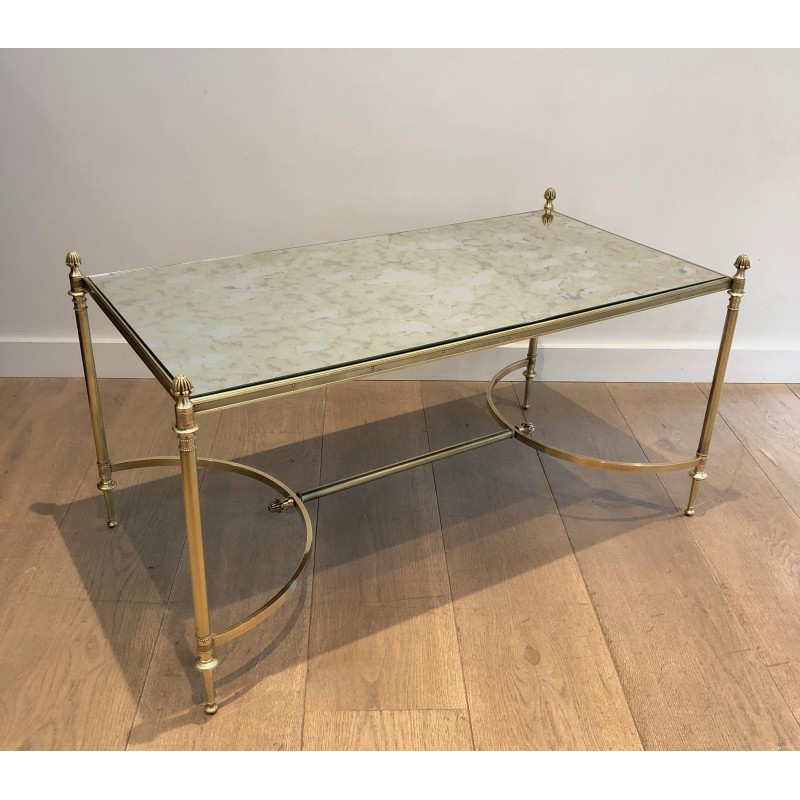 Neoclassical Brass Coffee Table with Faux-Antique Mirror Top, Maison Jansen, French Work, Circa 1940