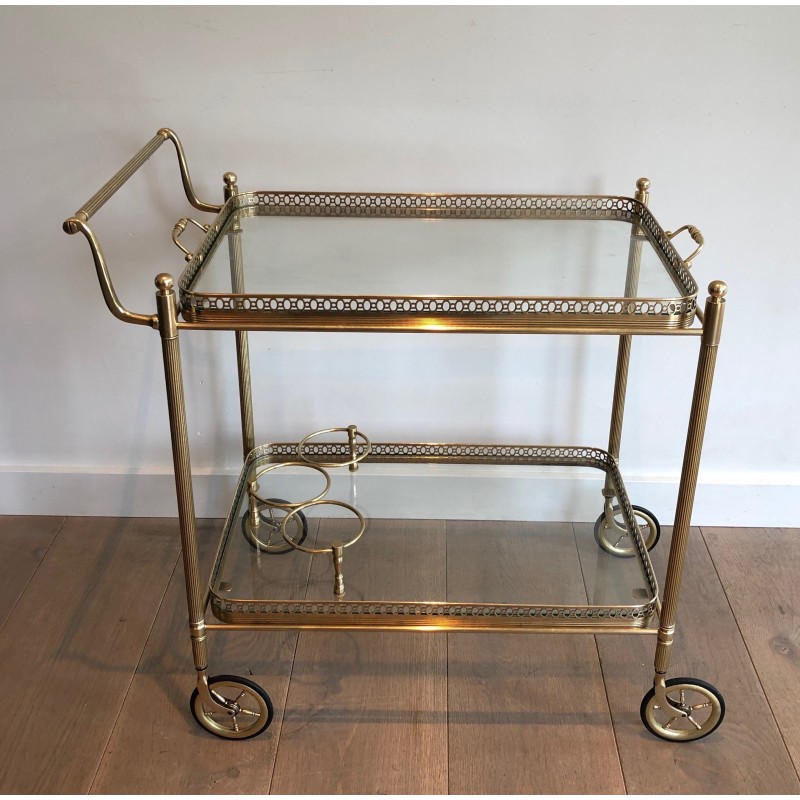 Table Roulante de Style Néoclassique en Laiton à Doubles Plateaux Amovibles, Maison Jansen, Vers 1940