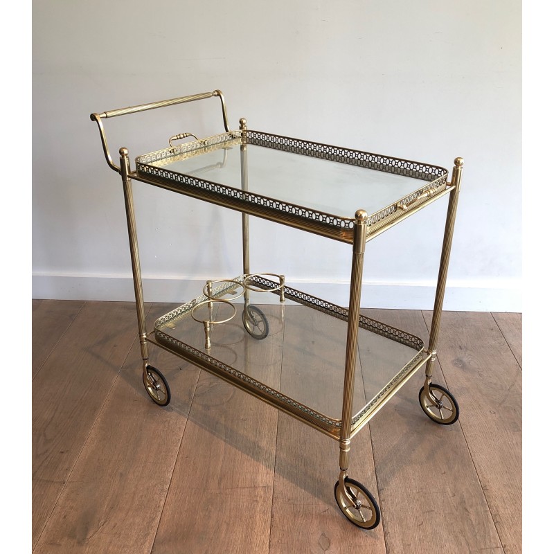 Neoclassical Style Brass Drinks Trolley with Removable Trays, Maison Jansen, Circa 1940
