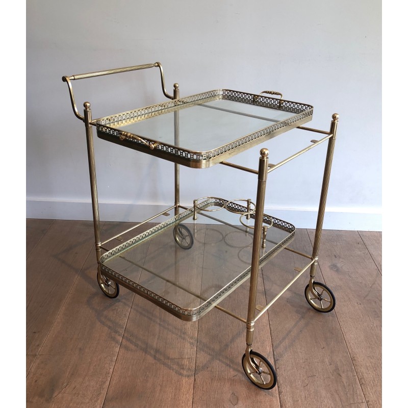 Neoclassical Style Brass Drinks Trolley with Removable Trays, Maison Jansen, Circa 1940