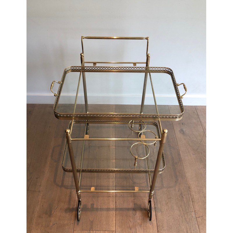 Neoclassical Style Brass Drinks Trolley with Removable Trays, Maison Jansen, Circa 1940