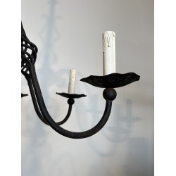 Large Eight-Light Wrought Iron Chandelier, French Work, Circa 1940