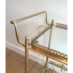 Neoclassical Style Brass Drinks Trolley with Removable Trays, Maison Jansen, Circa 1940