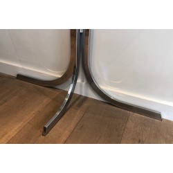 Half-Moon Chromed Console with Glass Top, in the Style of Maison Charles, French Work, Circa 1970