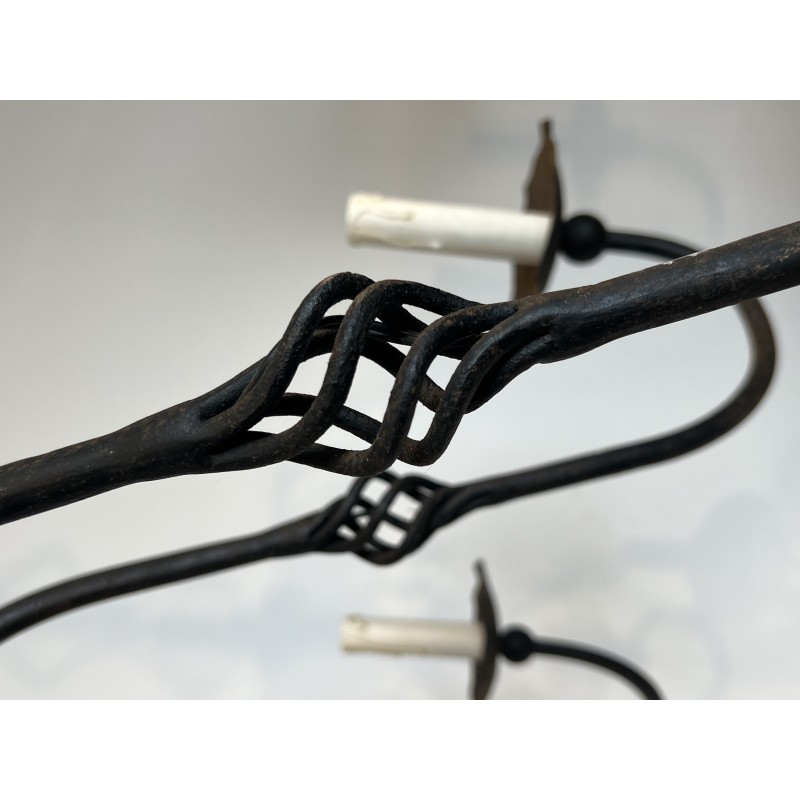 Large Eight-Light Wrought Iron Chandelier, French Work, Circa 1940