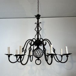 Large Eight-Light Wrought Iron Chandelier, French Work, Circa 1940