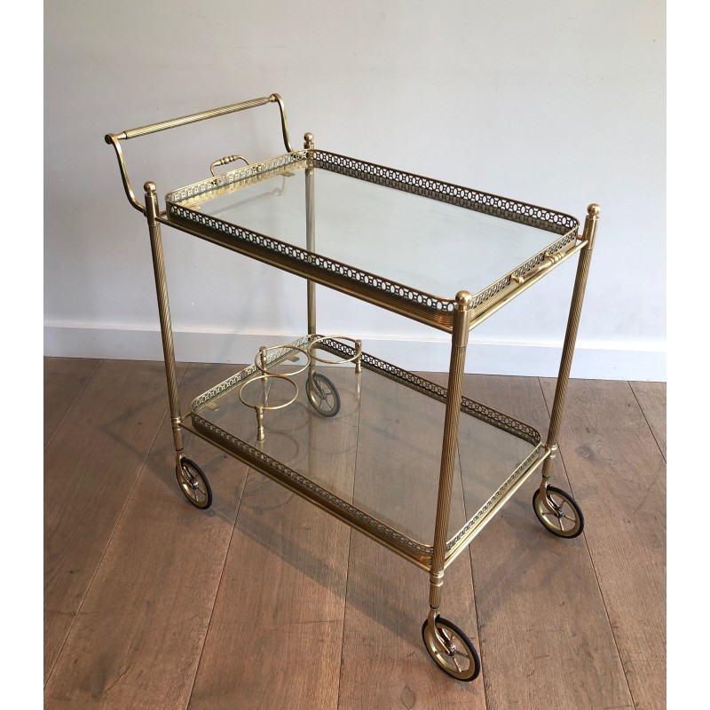 Neoclassical Style Brass Drinks Trolley with Removable Trays, Maison Jansen, Circa 1940