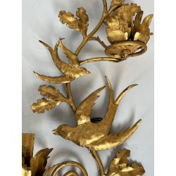 Pair of Gilded Metal Bird Wall Sconces in the Taste of Maison Baguès | French Work, circa 1970