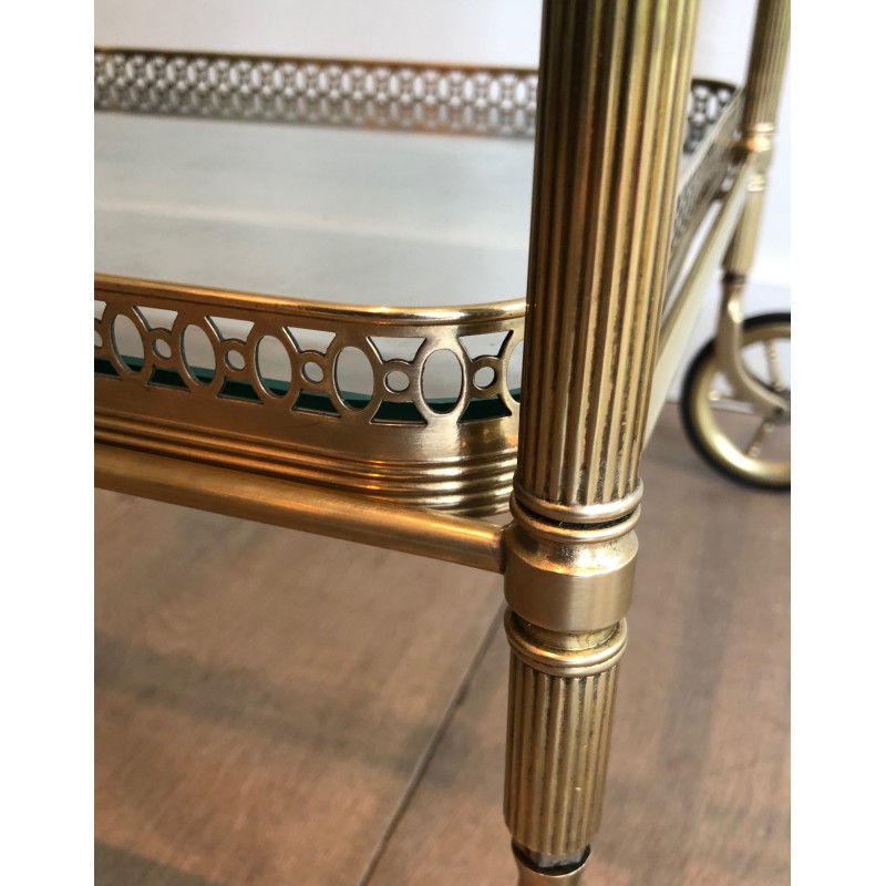 Neoclassical Style Brass Drinks Trolley with Removable Trays, Maison Jansen, Circa 1940
