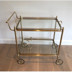 Table Roulante de Style Néoclassique en Laiton à Doubles Plateaux Amovibles, Maison Jansen, Vers 1940