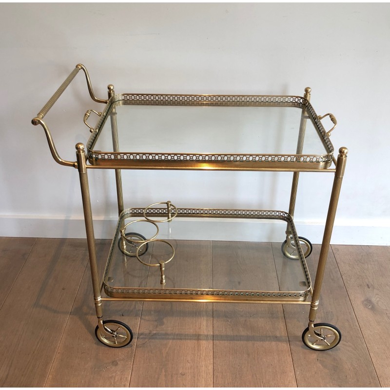 Neoclassical Style Brass Drinks Trolley with Removable Trays, Maison Jansen, Circa 1940