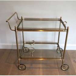 Neoclassical Style Brass Drinks Trolley with Removable Trays, Maison Jansen, Circa 1940