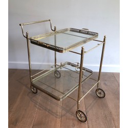 Neoclassical Style Brass Drinks Trolley with Removable Trays, Maison Jansen, Circa 1940