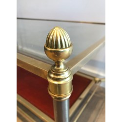 Table Basse de Style Néoclassique en Laiton, Plateau en Cuir Rouge, Maison Jansen, Vers 1940