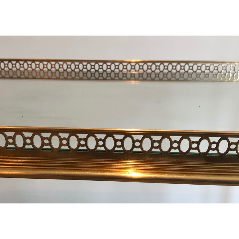 Table Roulante de Style Néoclassique en Laiton à Doubles Plateaux Amovibles, Maison Jansen, Vers 1940