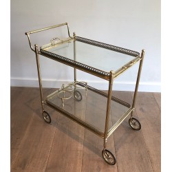 Neoclassical Style Brass Drinks Trolley with Removable Trays, Maison Jansen, Circa 1940