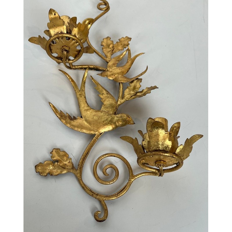 Pair of Gilded Metal Bird Wall Sconces in the Taste of Maison Baguès | French Work, circa 1970