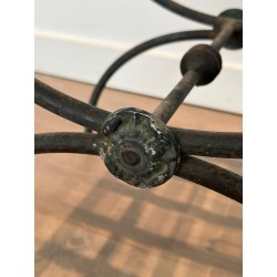 Pair of Curule Stools in Wrought Iron and Patinated Metal, French Work, Circa 1940