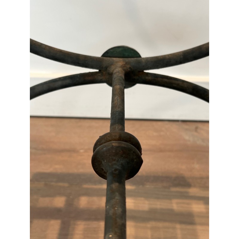 Pair of Curule Stools in Wrought Iron and Patinated Metal, French Work, Circa 1940