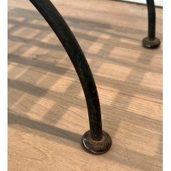 Paire de Tabourets Curules en Fer Forgé et Métal Patiné, Travail Français, Vers 1940