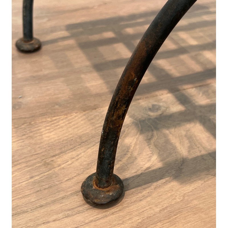 Pair of Curule Stools in Wrought Iron and Patinated Metal, French Work, Circa 1940