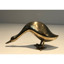 Oie Décorative en Laiton, Travail Français, Vers 1970