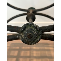 Pair of Curule Stools in Wrought Iron and Patinated Metal, French Work, Circa 1940