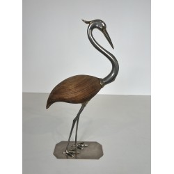 Decorative Exotic Wood and Nickel Bird, French Work, Circa 1970