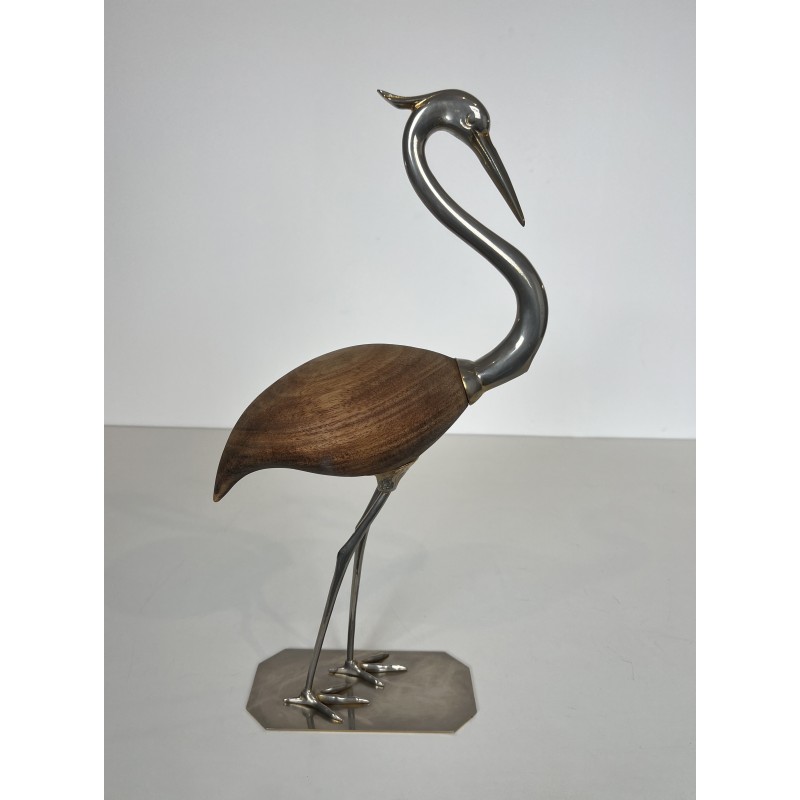 Decorative Exotic Wood and Nickel Bird, French Work, Circa 1970