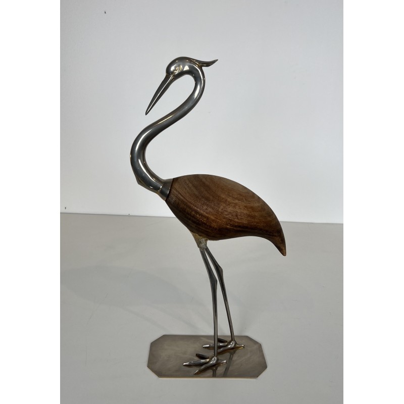 Decorative Exotic Wood and Nickel Bird, French Work, Circa 1970