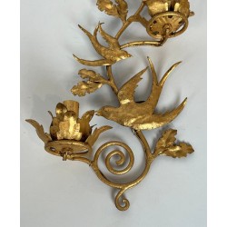 Pair of Gilded Metal Bird Wall Sconces in the Taste of Maison Baguès | French Work, circa 1970