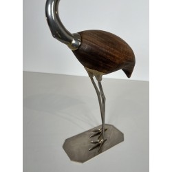Decorative Exotic Wood and Nickel Bird, French Work, Circa 1970