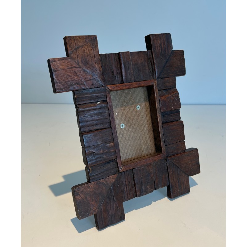 Brutalist Wooden Picture Frame, French Work, Circa 1950