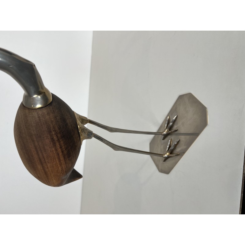 Decorative Exotic Wood and Nickel Bird, French Work, Circa 1970