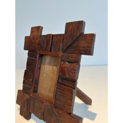 Brutalist Wooden Picture Frame, French Work, Circa 1950