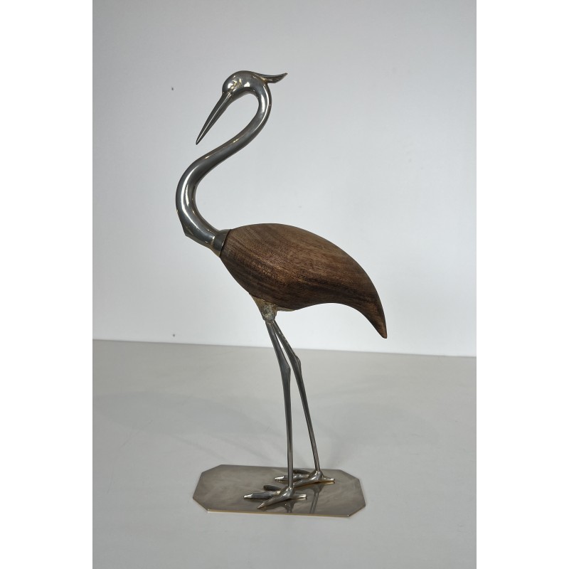 Oiseau Décoratif en Bois Exotique et Nickel